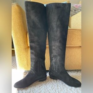 Stuart Weitzman Over the knee pull on boot in black sparkle suede